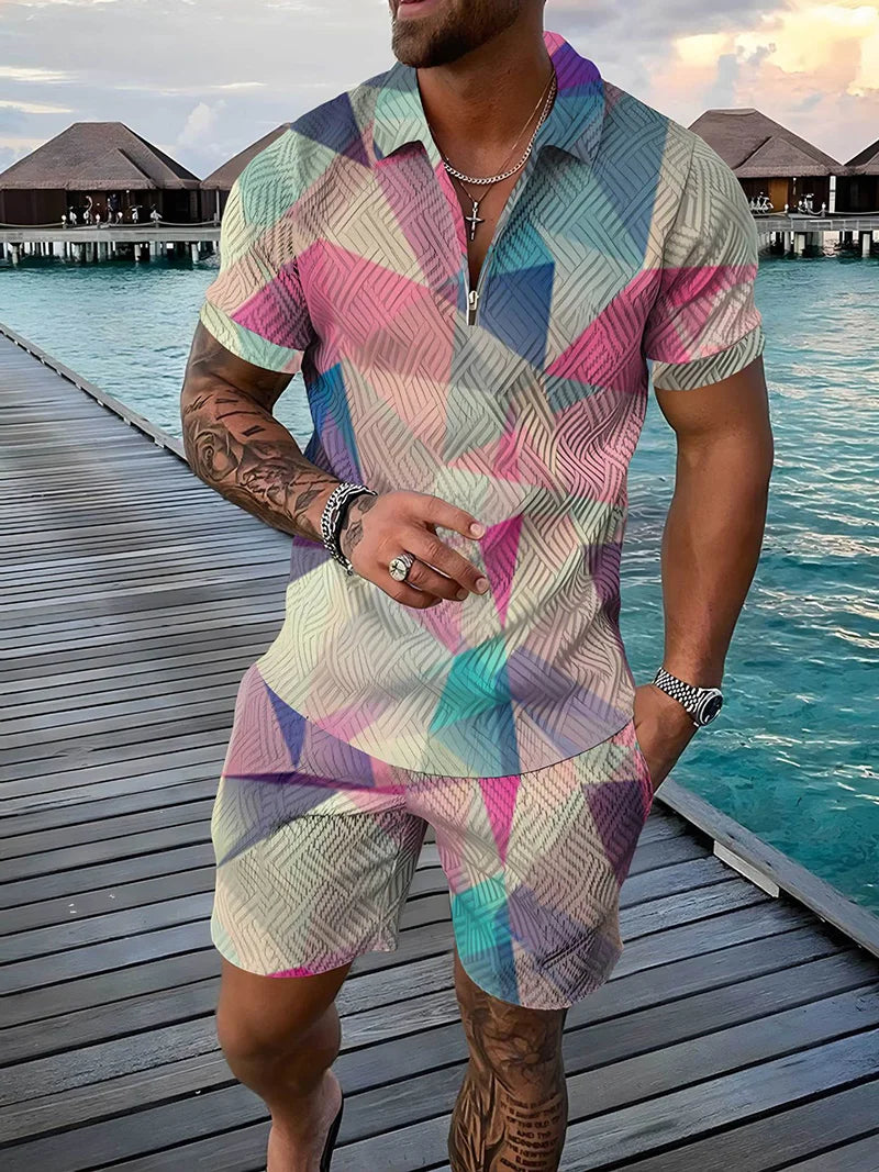 Casual Outdoor Travel Polo Shirt Shorts Suit