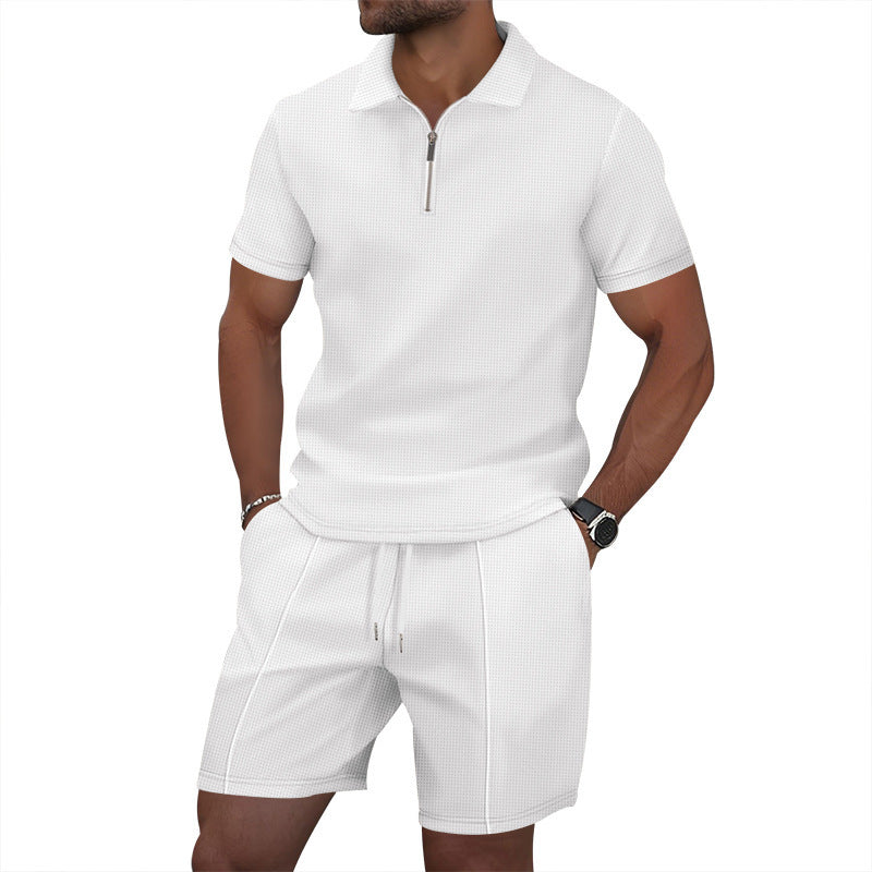 Men's Waffle Knit Short Sleeve T-Shirt and Shorts Set