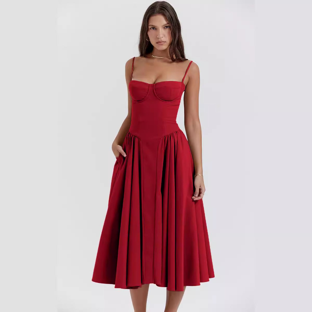 Elegant Spaghetti Strap Flared Dress