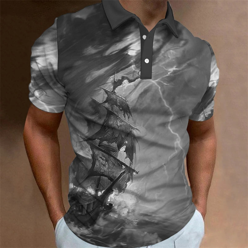 Vintage Man Polo Shirts 3D Sailing Print Summer Short-Sleeve Clothing Men Casual Streetwear Fashion Loose Men' Daily Wear New