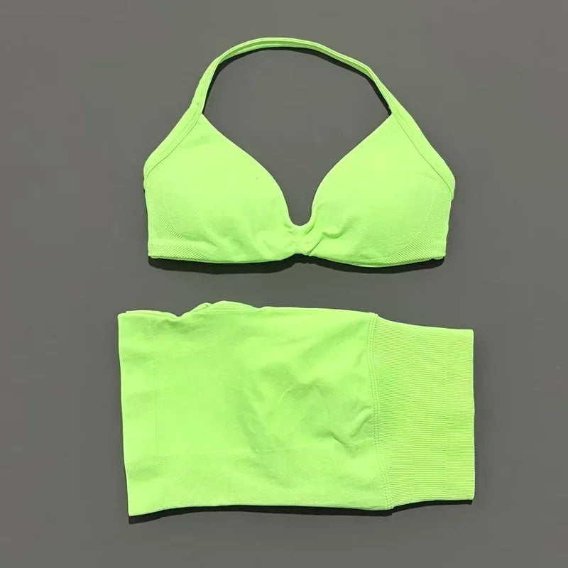 2 Piece Impact Sports Set Women Strappy Yoga Bra Gym Workout Scrunch Shorts Sports Suit Fitness Clothes Seamless Yoga Set