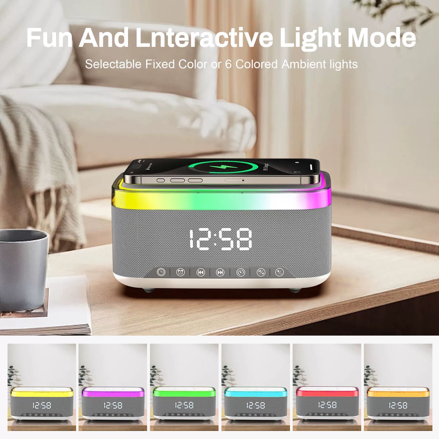 Smart Bluetooth Speaker with Night Light and Wireless Charger