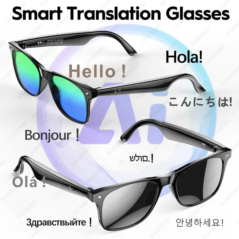 Upgrade Smart Glasses 134 Online Languages AI Automatic Translation Conversation with Speaker UV Protected Bluetooth Sunglasses