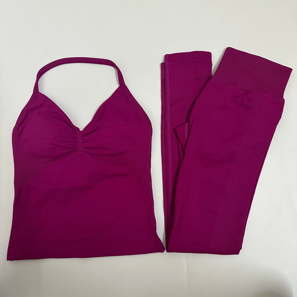 2 Pieces Set Yoga Leggings Set Women Backless Tank Tops High Waist Scrunch Gym Suit Fitness Clothes Outfit Yoga Set