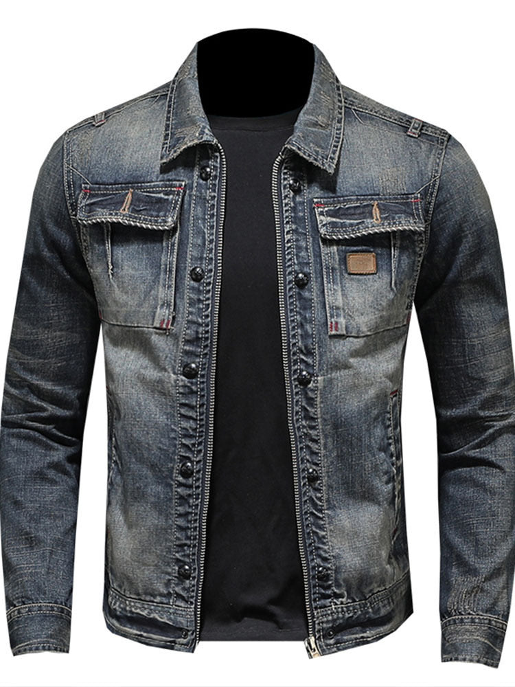 Vintage Washed Denim Jacket for Men