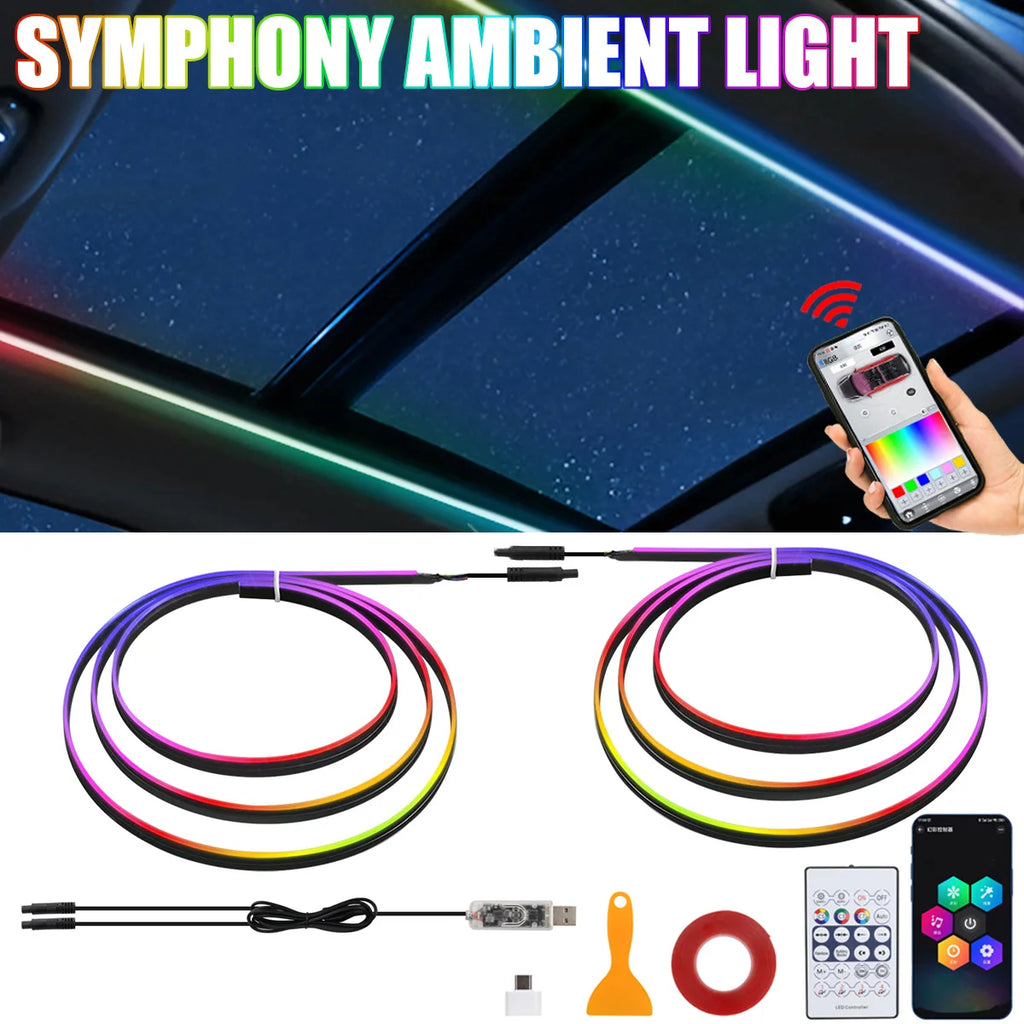 LED Skylight Car Sunroof Ambient Lights Symphony RGB Interior Acrylic Strip USB LED Decoration Atmosphere Lamp Dashboard 110cm
