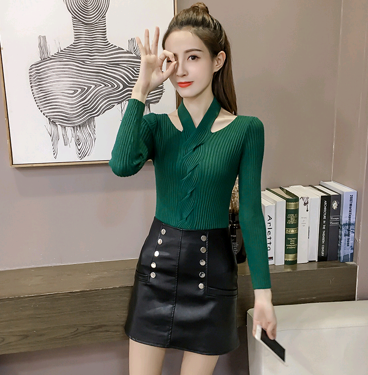 Women's Long Sleeve T-Shirt, Fashionable V-Neck Knit Top