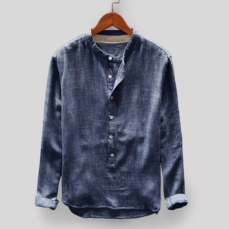 Mens Long Sleeve Stand Collar Shirt