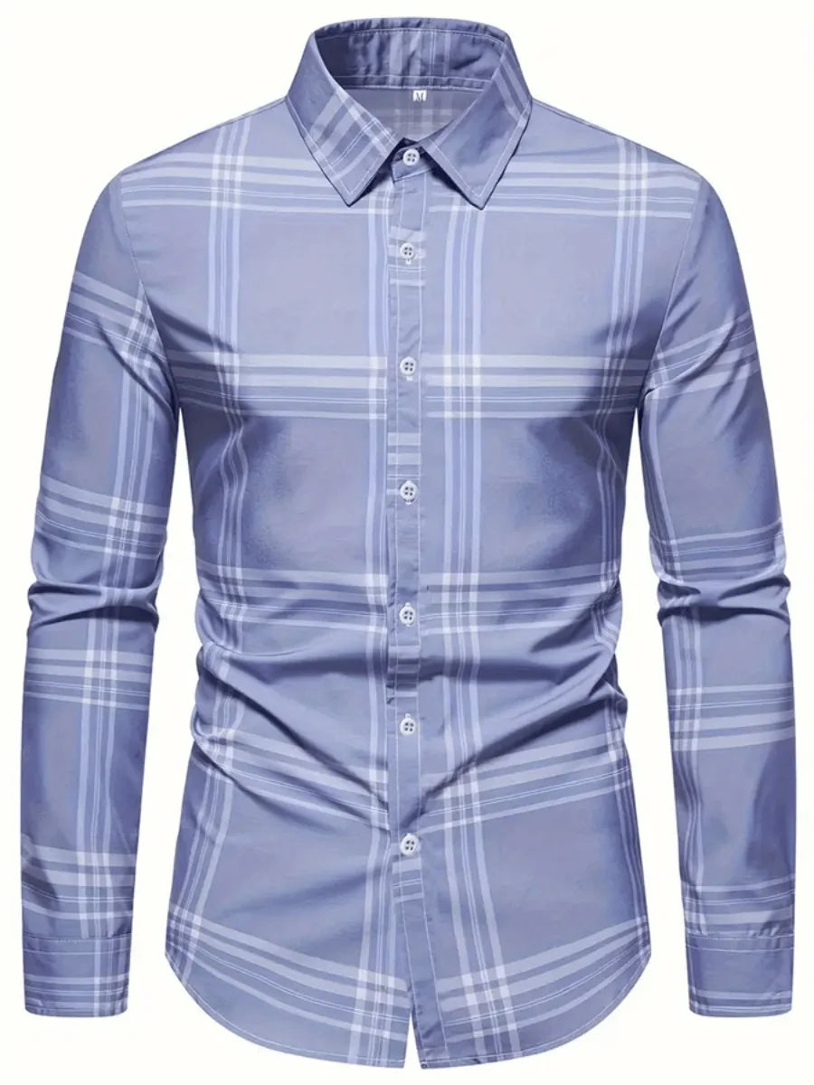 New men's spring-autumn check buttoned shirt