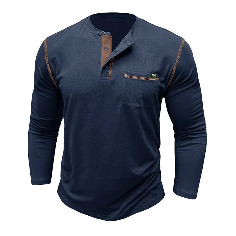 T-shirt Henry Collar Solid Color New Autumn Winter Men's Long-sleeved Casual Fashion Tee Top