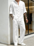 Mens Linen Stand Collar Shirt and Pants Set