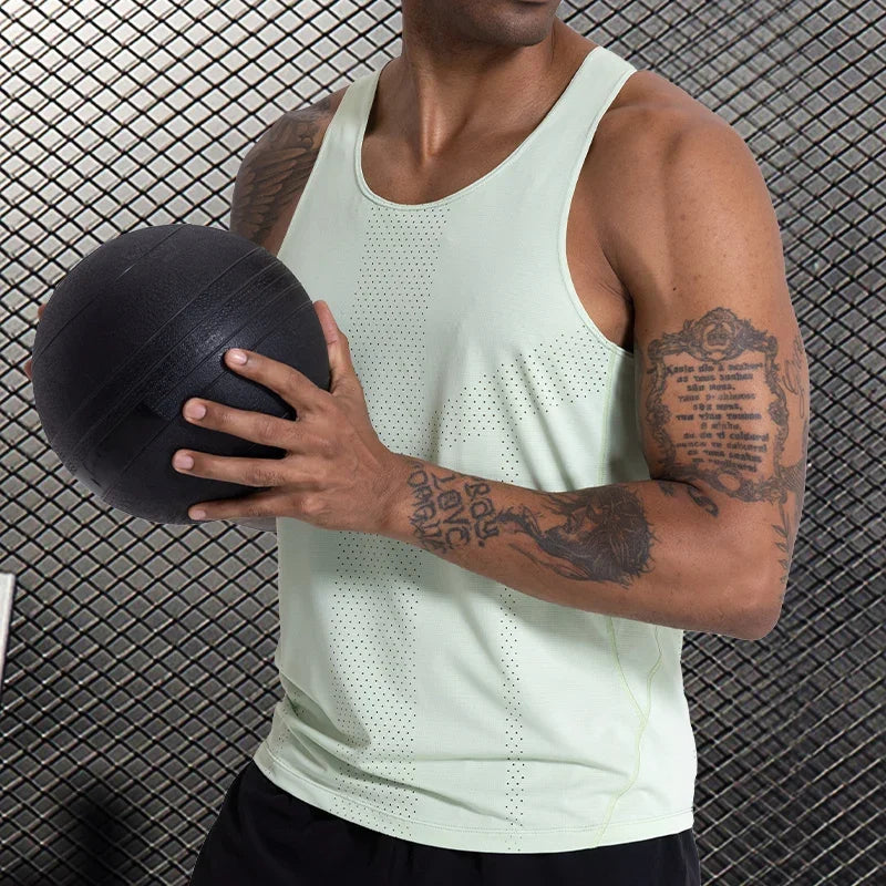 Men Leisure Sleeveless T-shirt Basketball Activewear Fitness Workout Sleeveless Tank Breathable and Quick-drying Running Top