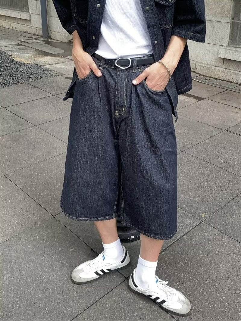 Denim Shirt Short Sleeve Men's Retro Washed