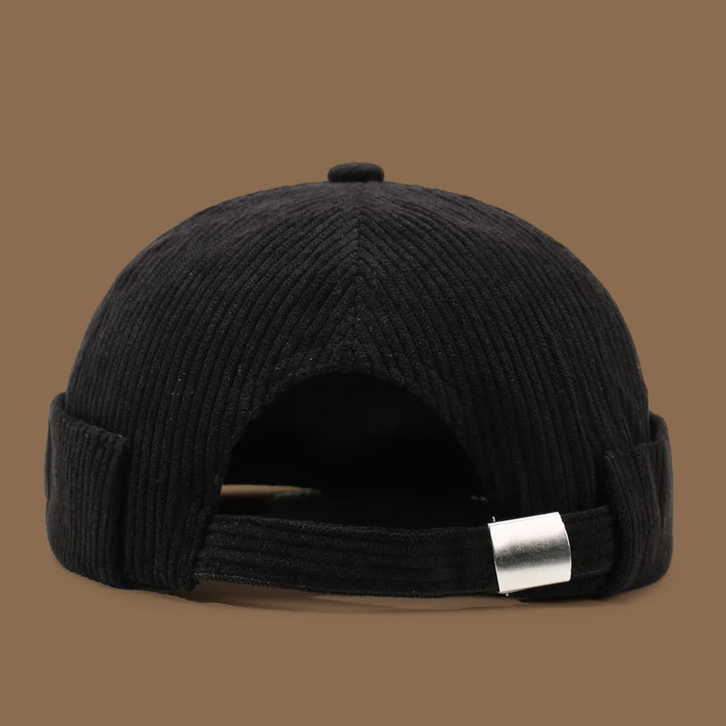 Autumn and winter corduroy brimless casual hat, personalized yuppie hat, men's and women's striped velvet melon skin hat