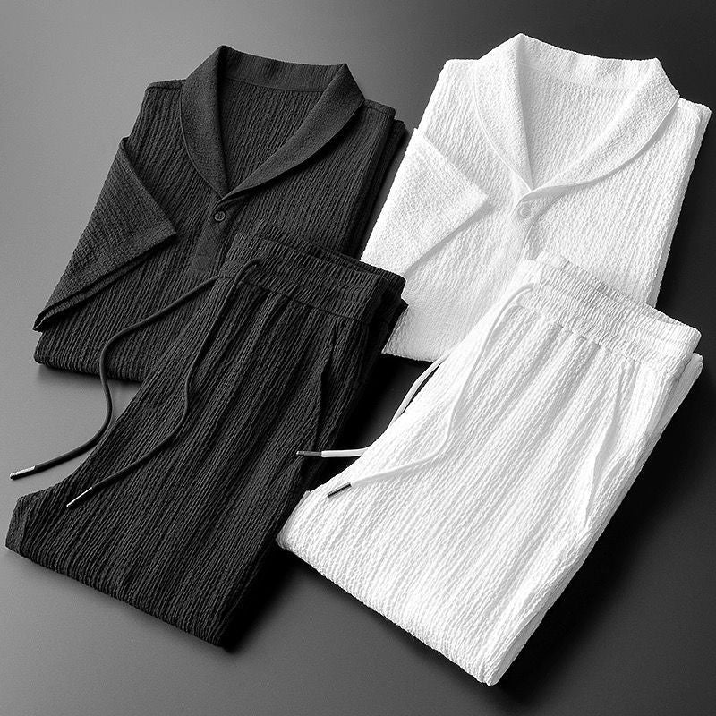 The Cuban Collar Short-Sleeved Two-Piece Set