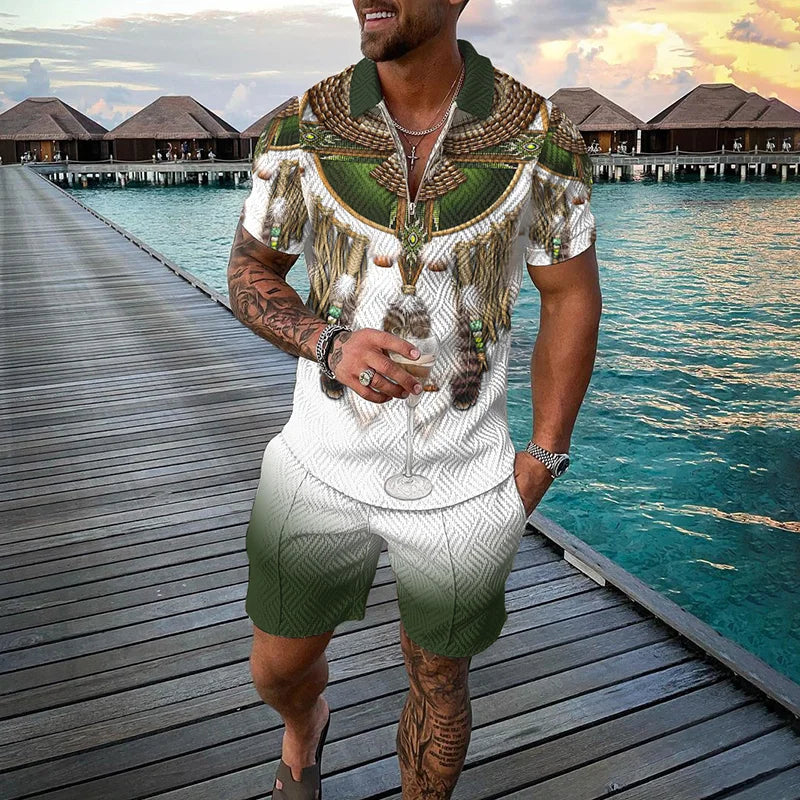 Fu Polo Shirt+Shorts 2 Piece Outfit