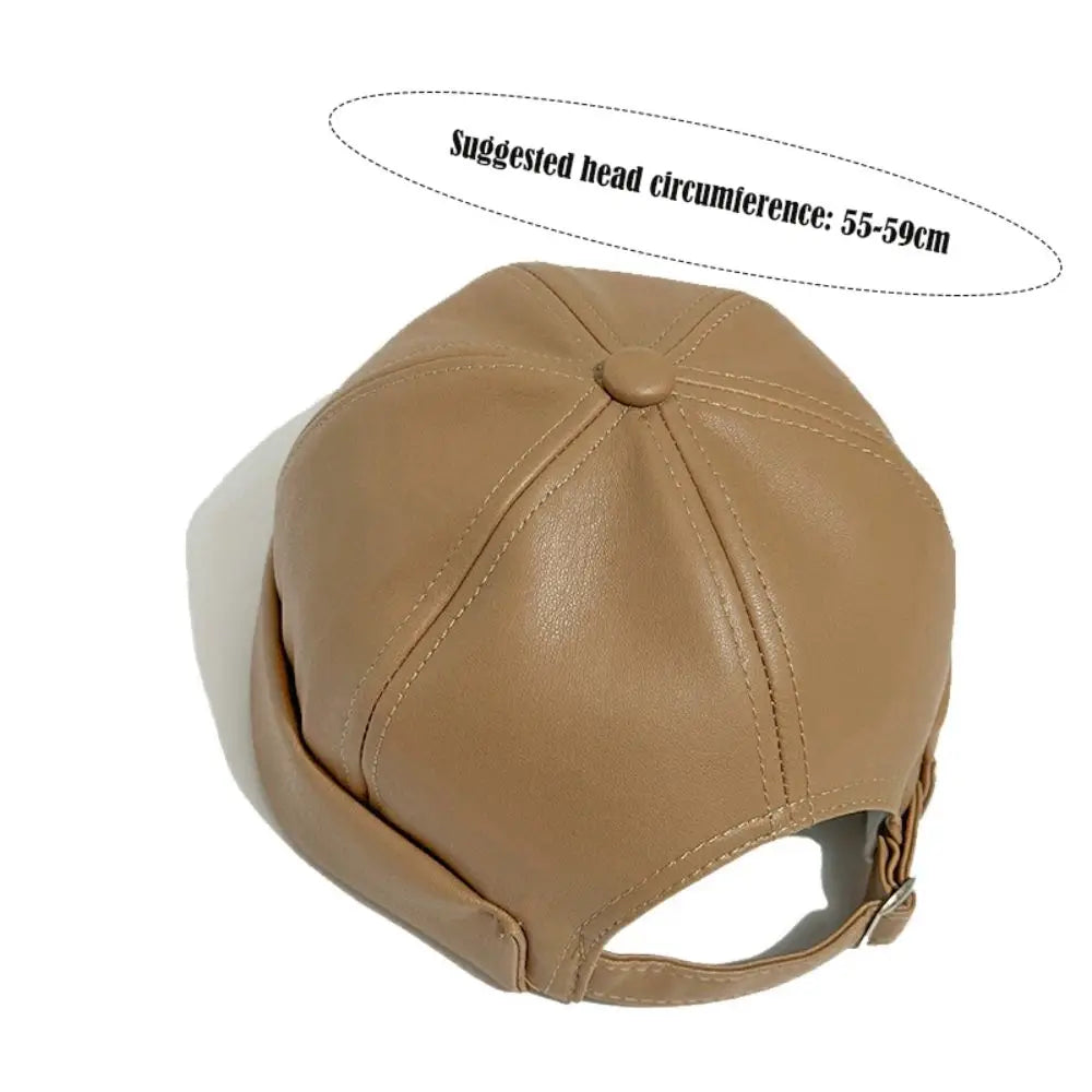 Casual Retro Brimless Hat PU Leather Adjustable Melon Skin Caps Solid Color Docker Cap Autumn Winter