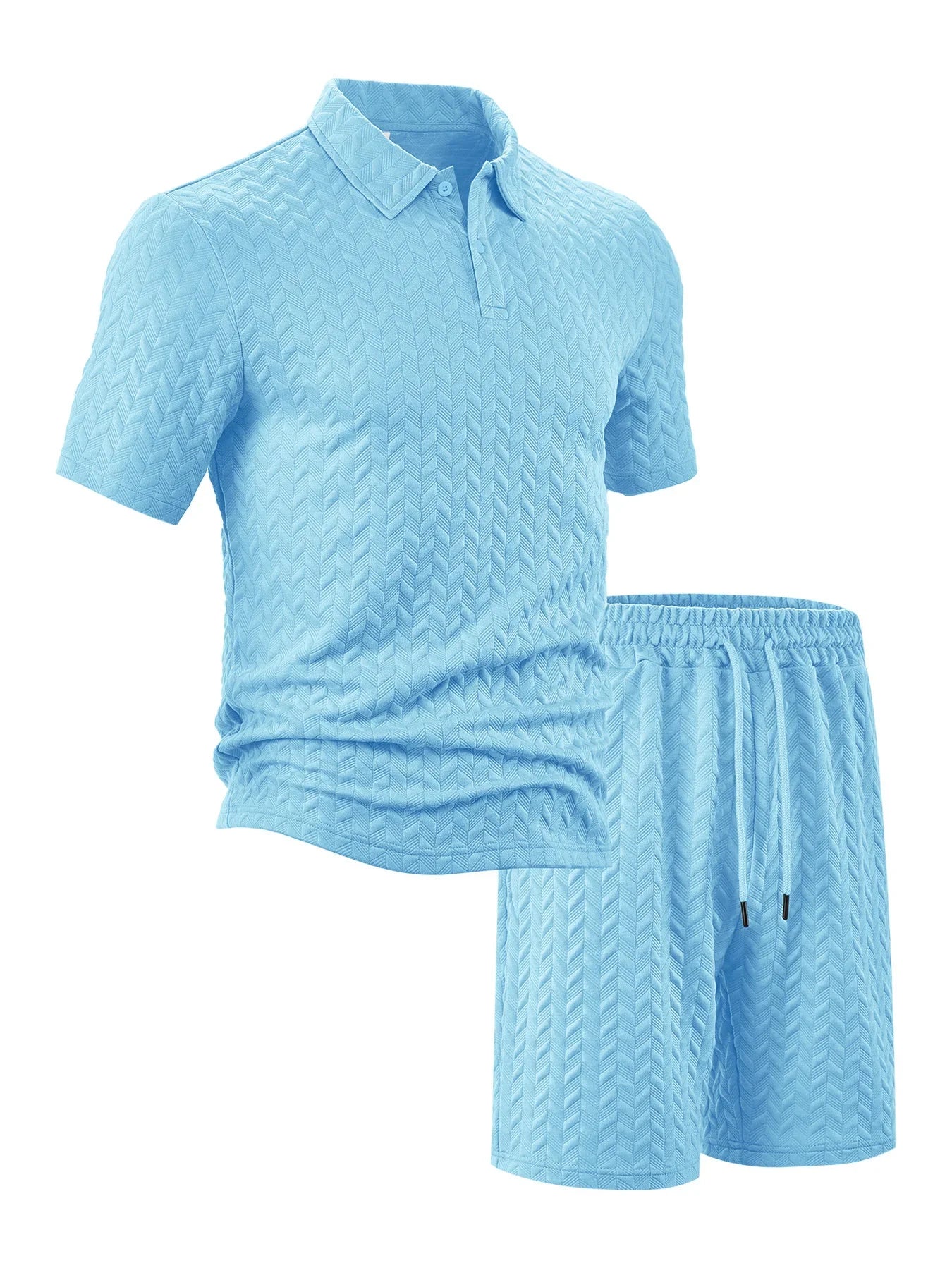 Men's new jacquard fabric summer short-sleeved and shorts set