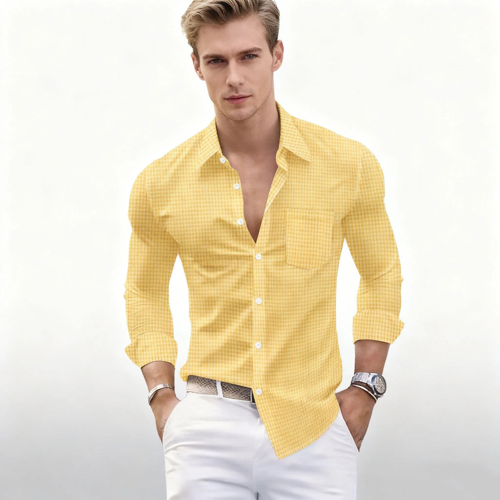 Vintage Plaid Print Men's Long Sleeve Shirt