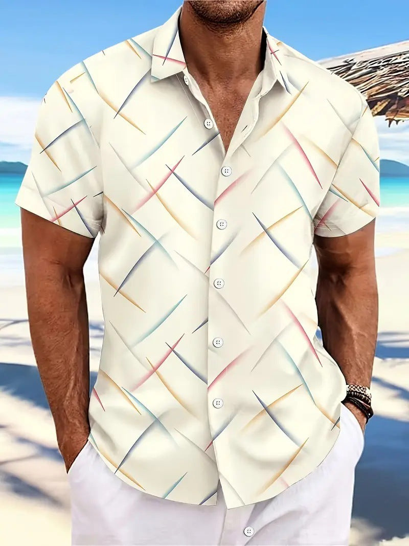 Vintage Color Block Stretch Casual Shirt