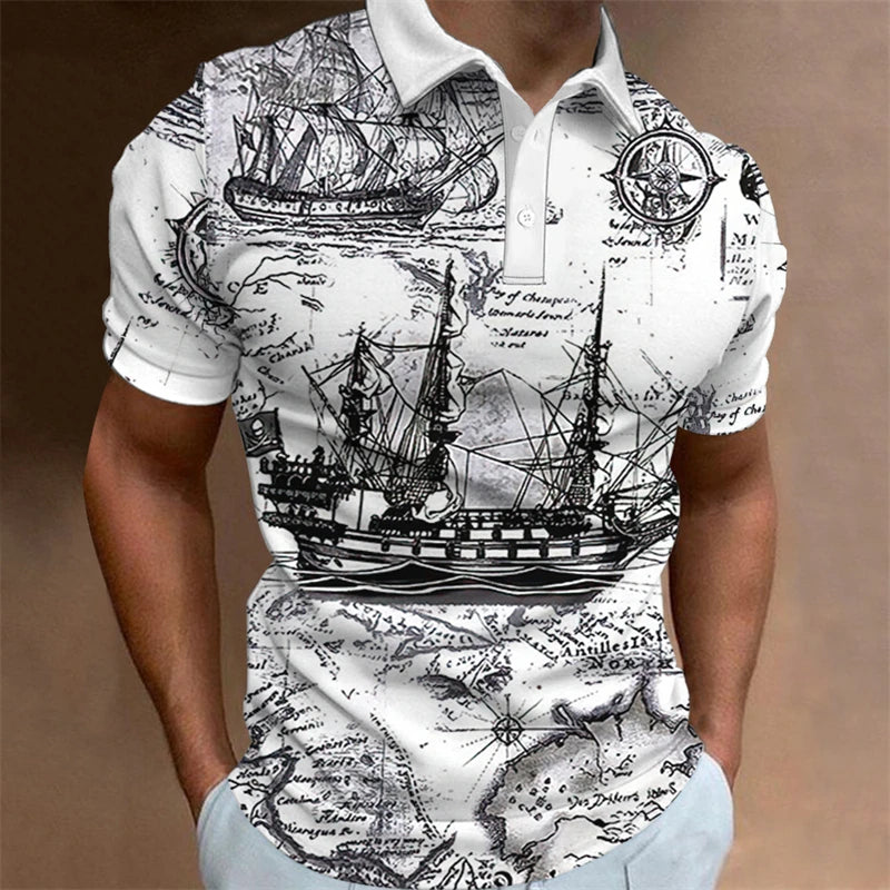 Vintage Man Polo Shirts 3D Sailing Print Summer Short-Sleeve Clothing Men Casual Streetwear Fashion Loose Men' Daily Wear New