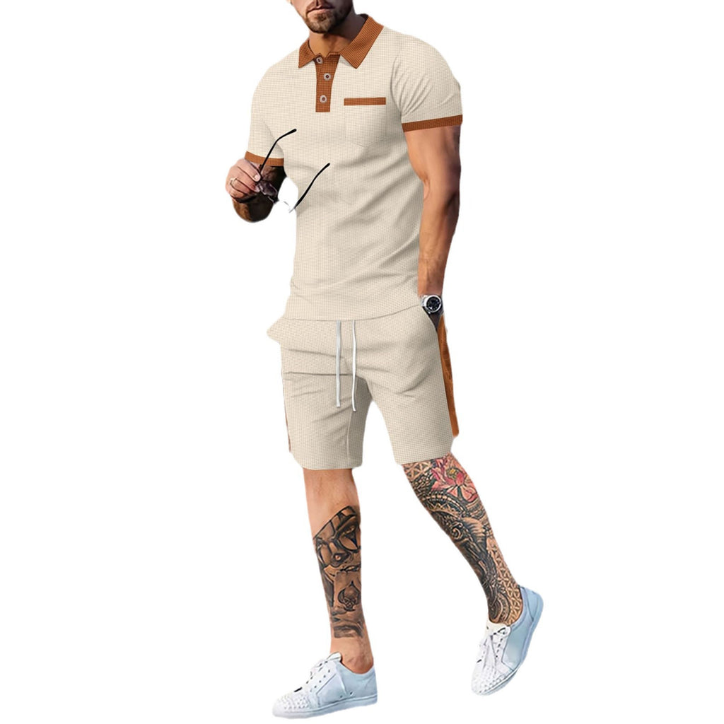 Men's casual suit short-sleeved waffle