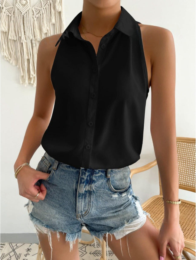 Sleeveless Satin Shirt for Women