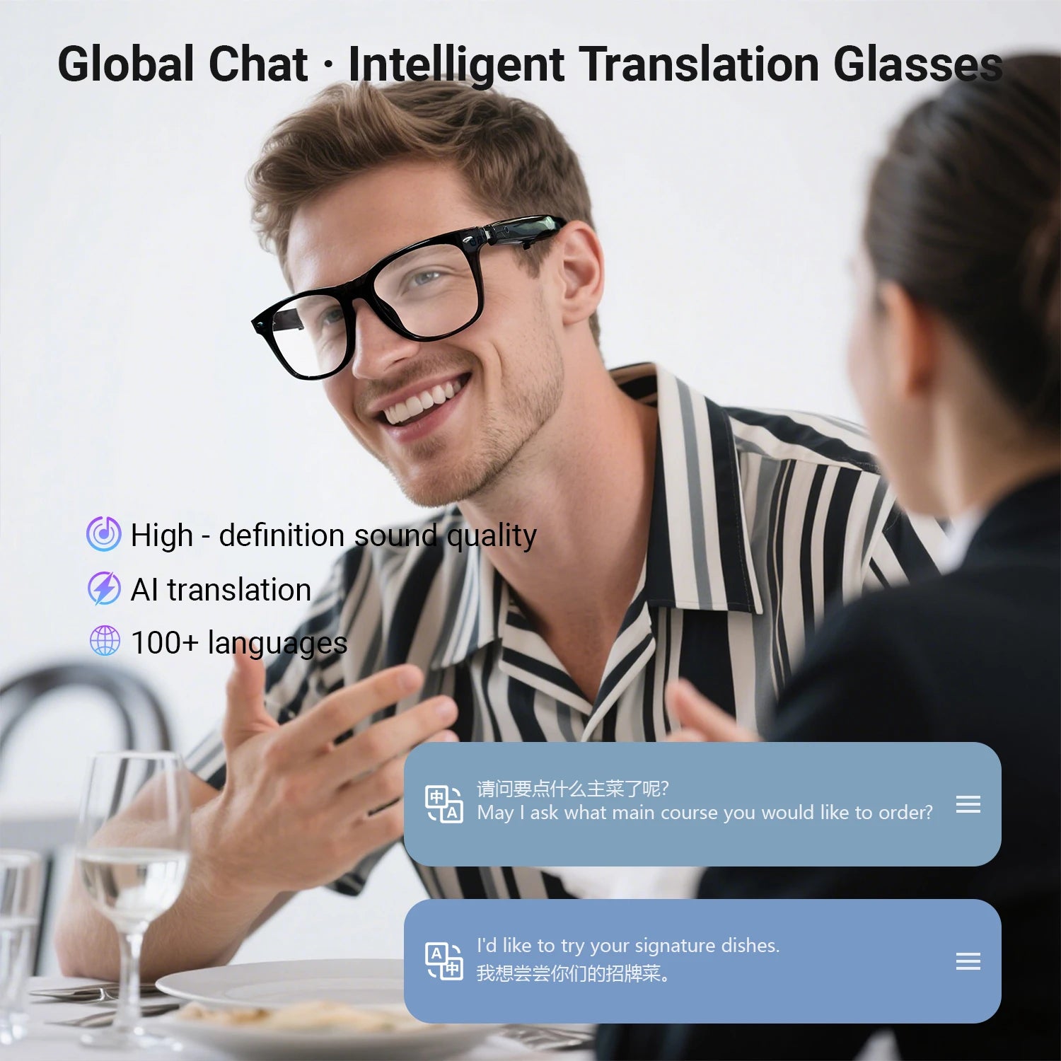 Smart AI translate Glasses Men woman BT Sunglasses Voice assistant Anti Blue Light Lens for Outdoor Sports Cycling Music Talking