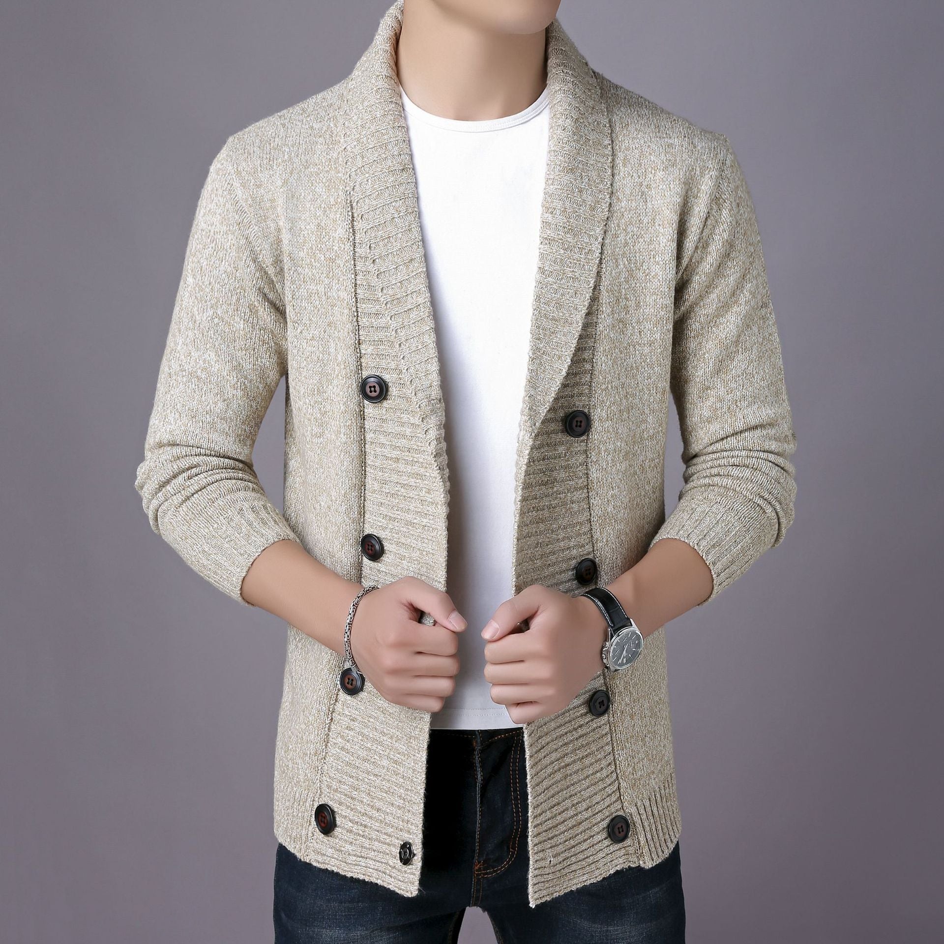 Men's Double Breasted Casual Cardigan Sweater