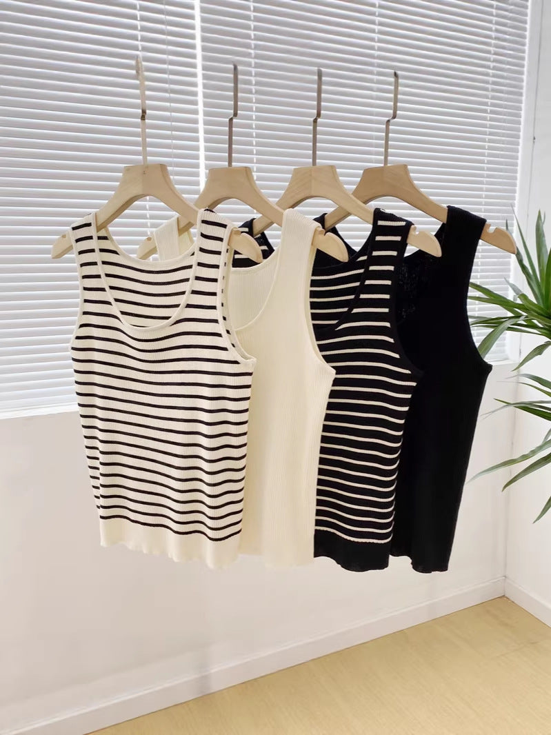 Striped U-Neck Knitted Vest for Women