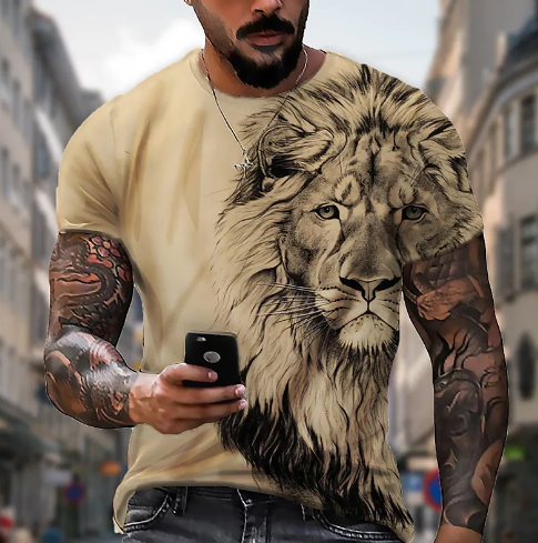 3D Printed Lion Pattern Men's Casual T-shirt (Large Size)