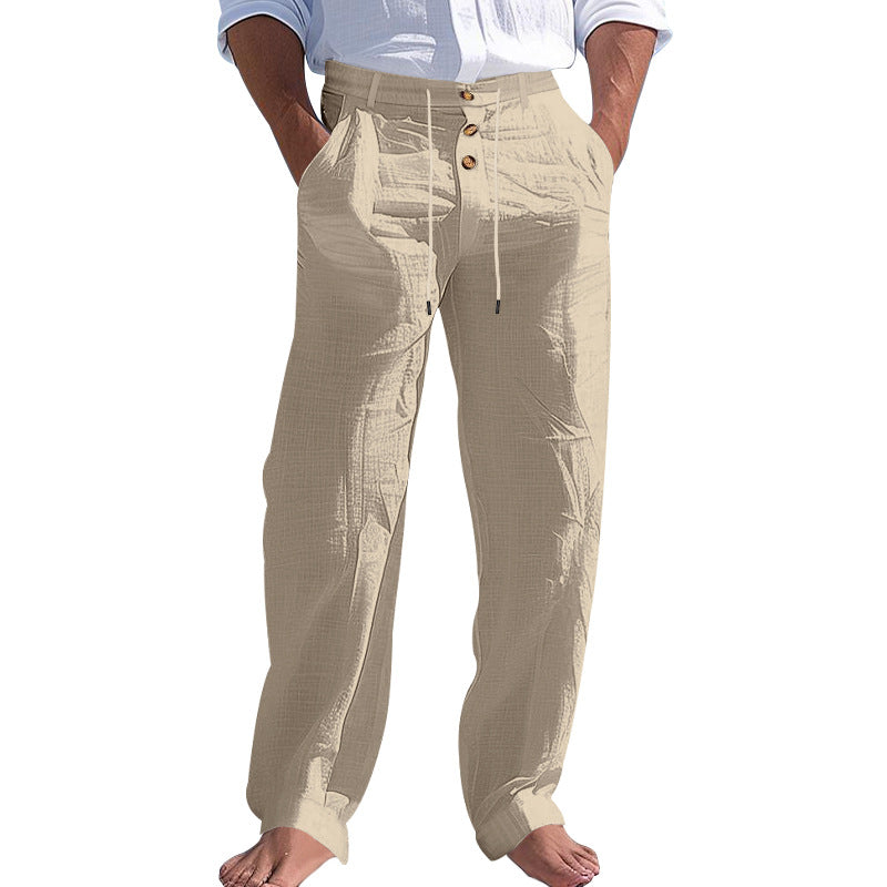 Linen Drawstring Pants Straight Leg Casual Trousers