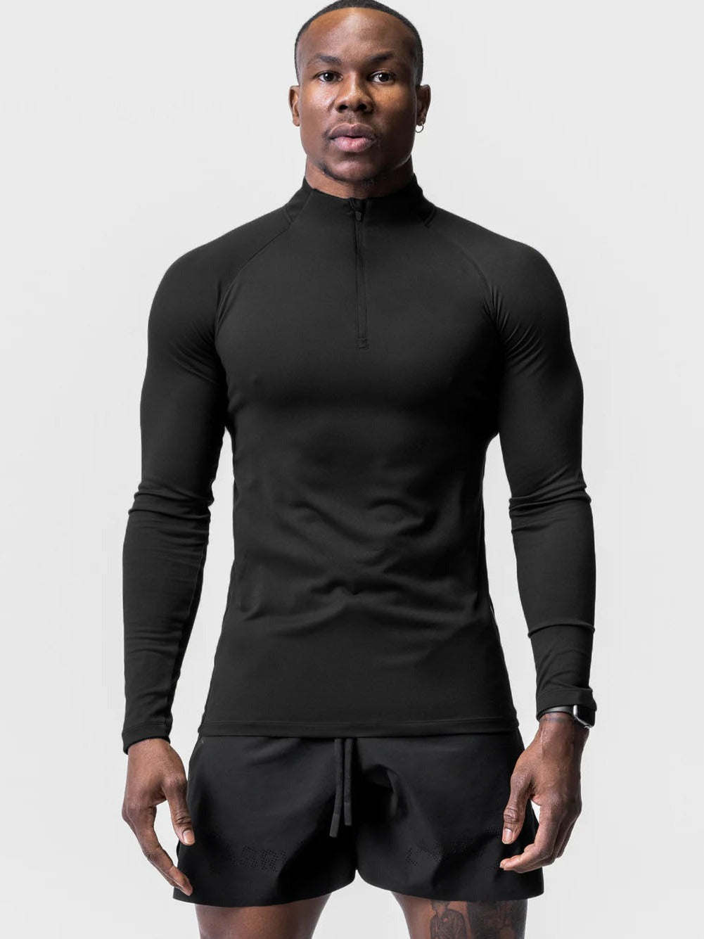 Mens Solid Color Half Zip Turtleneck Sport Shirt