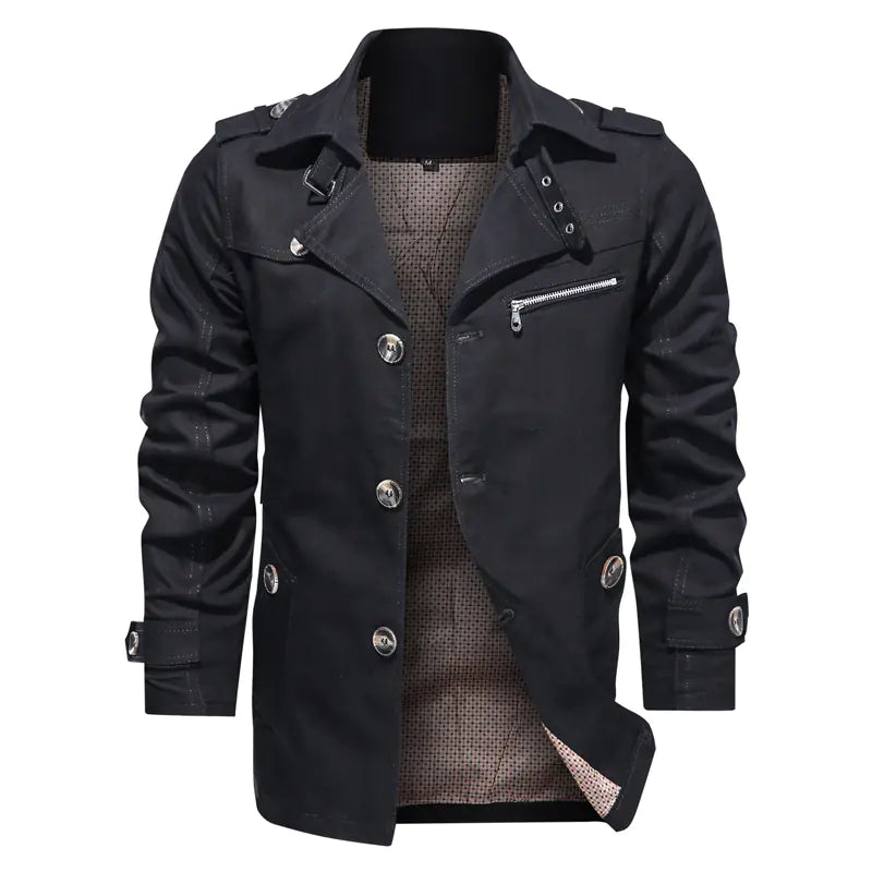 Mid-Length Casual Jacket for Men with Cotton Lapel
