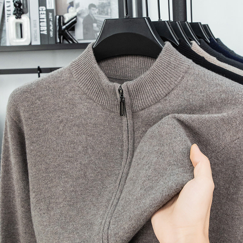 Wool Sweater with Zipper Knit Jacket for Men