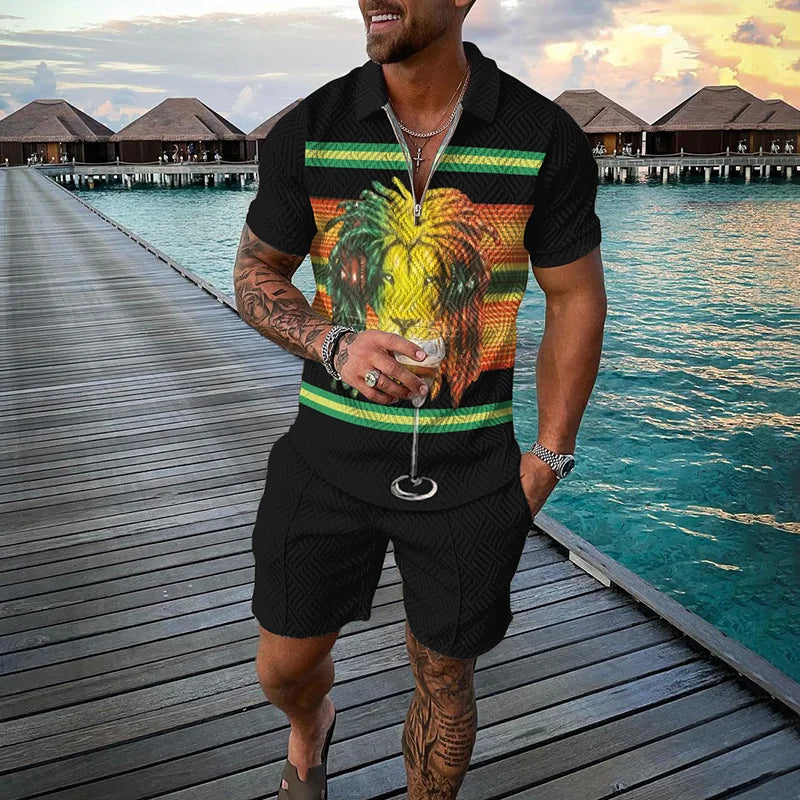 Fu Polo Shirt+Shorts 2 Piece Outfit