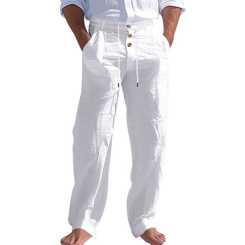 Linen Drawstring Pants Straight Leg Casual Trousers