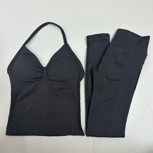 2 Pieces Set Yoga Leggings Set Women Backless Tank Tops High Waist Scrunch Gym Suit Fitness Clothes Outfit Yoga Set