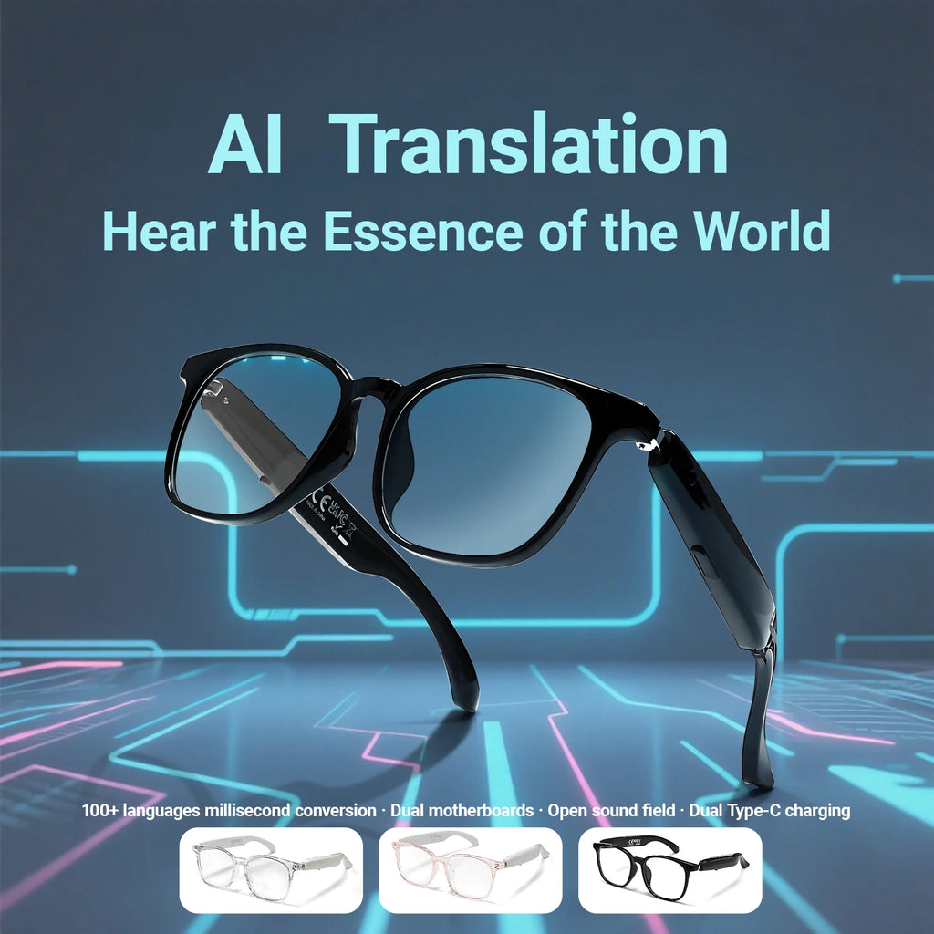 2025 AI Intelligent Language Translation Glasses Bluetooth Call Earphones Smart Glasses Travel Men Women Anti-Blue Light Glasses