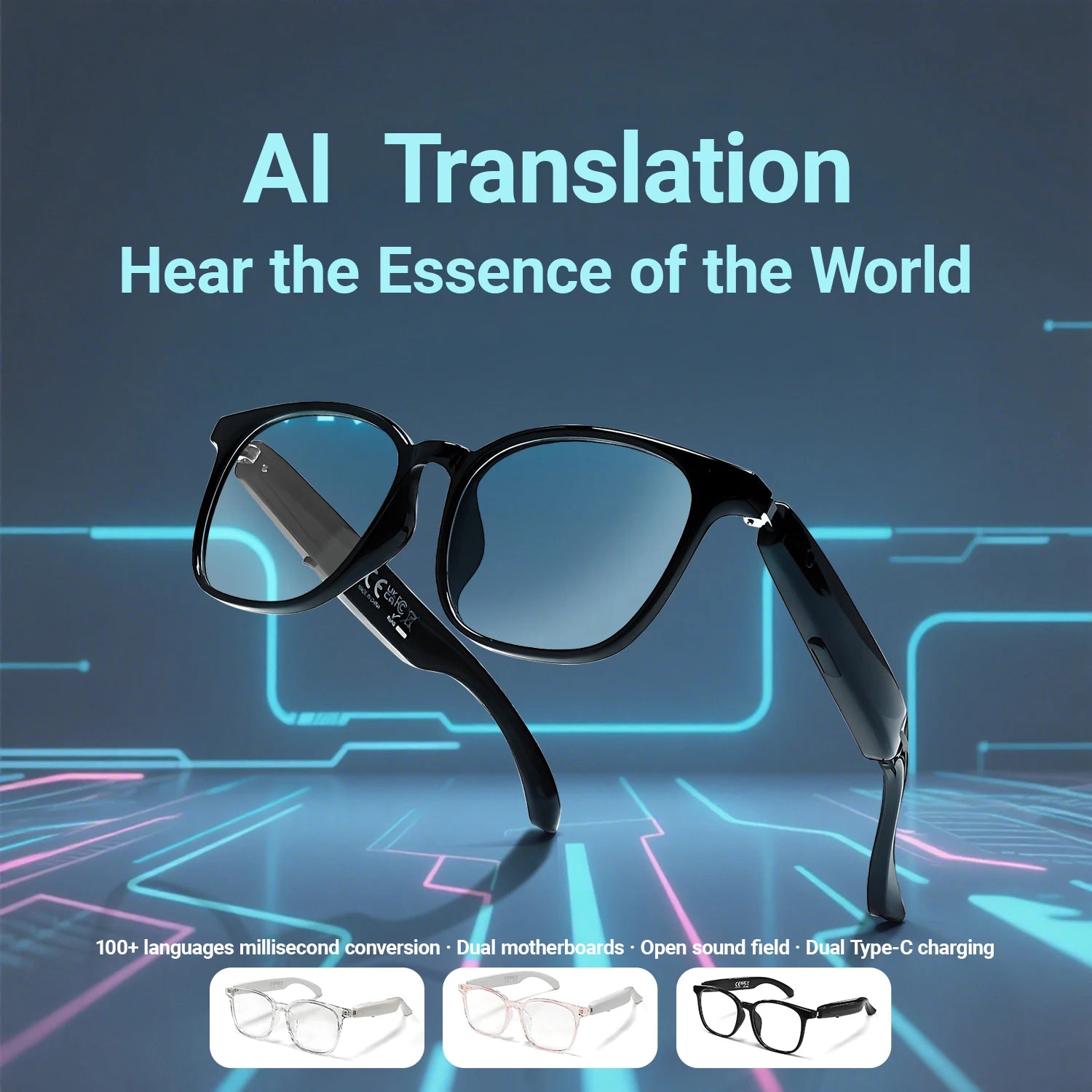 2025 AI Intelligent Language Translation Glasses Bluetooth Call Earphones Smart Glasses Travel Men Women Anti-Blue Light Glasses