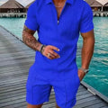 V-neck Zipper Short Sleeve POLO Shirt+Shorts