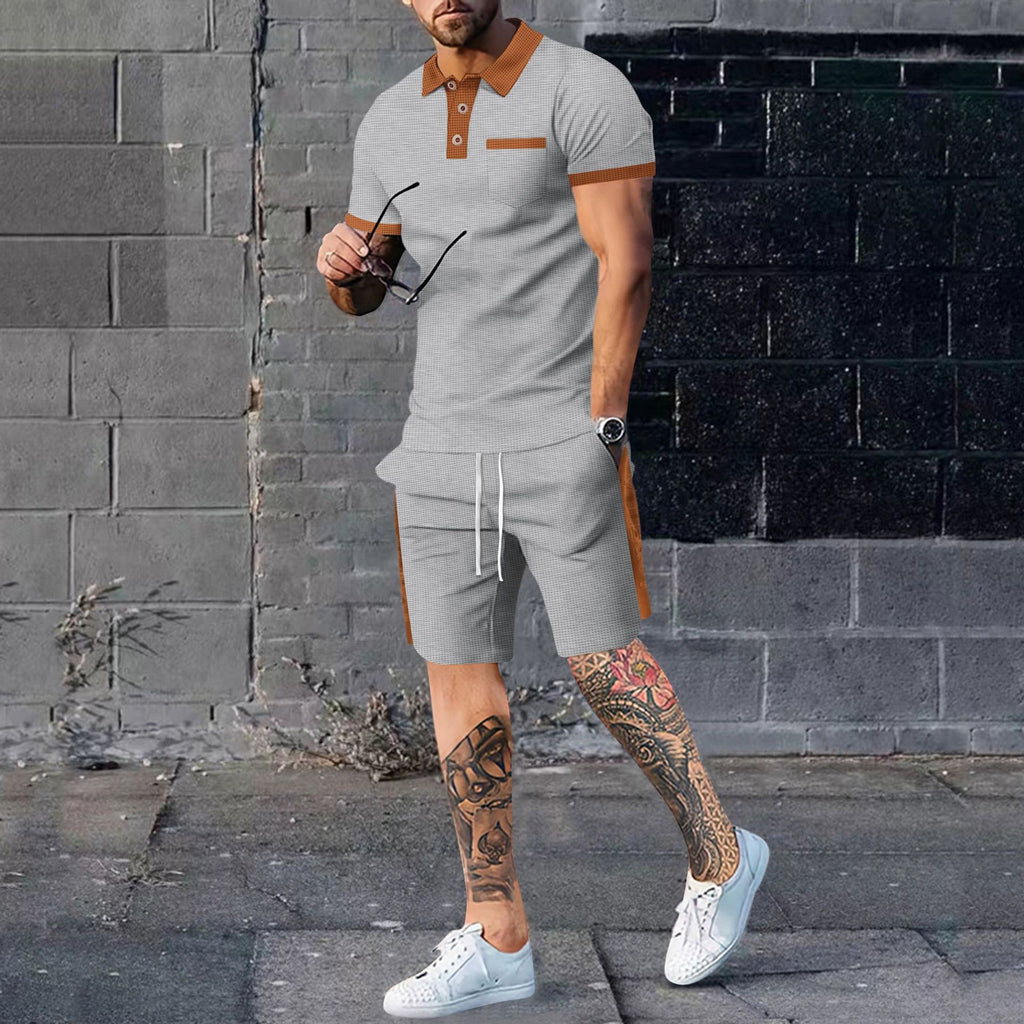 Men's casual suit short-sleeved waffle