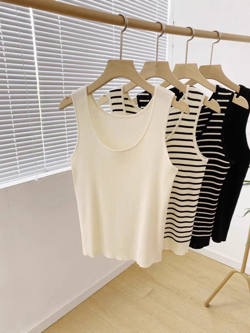 Striped U-Neck Knitted Vest for Women