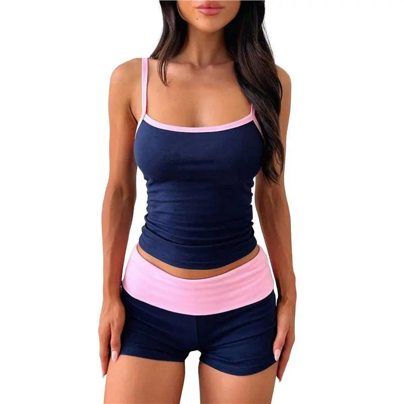 CYL-Womens Sporty Fashion Two Piece Set Sleeveless Top And Casual Shorts For Women Lounge Beach Wear