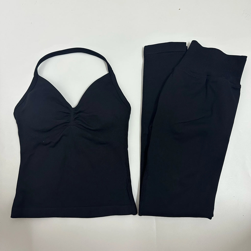 2 Pieces Set Yoga Leggings Set Women Backless Tank Tops High Waist Scrunch Gym Suit Fitness Clothes Outfit Yoga Set