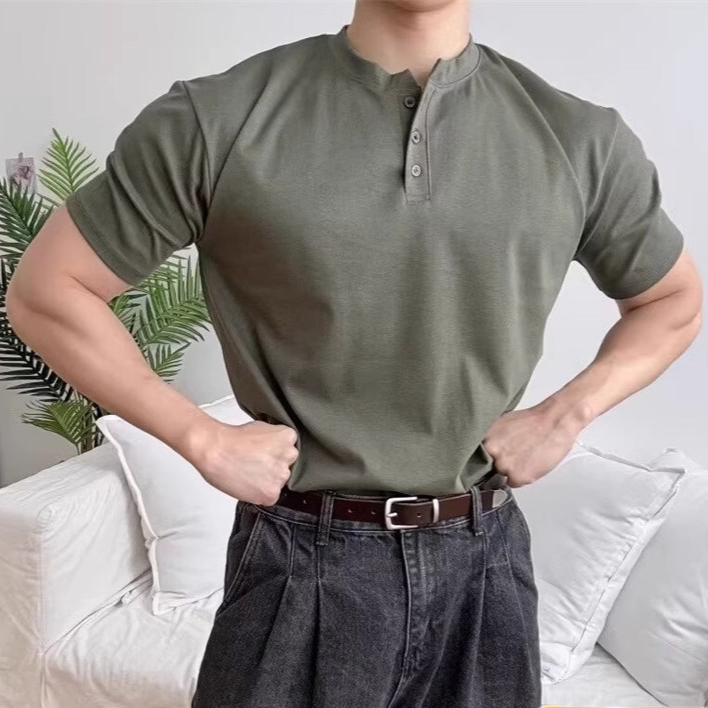 Mens Cotton Henley Neck Short Sleeve T-Shirt