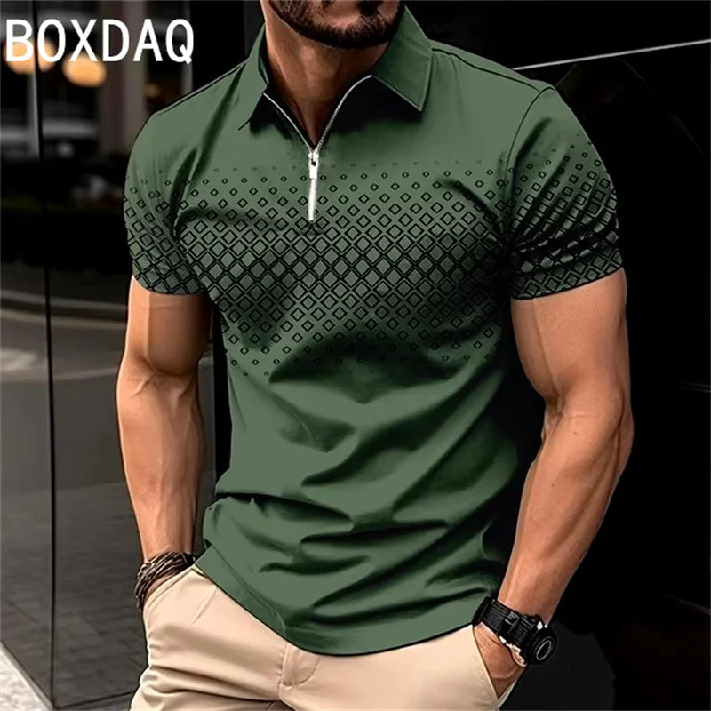 Vintage 3D Gradient Letter Printed Polo Shirt