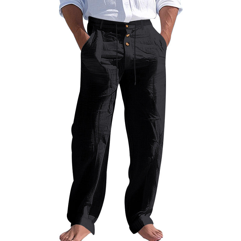 Linen Drawstring Pants Straight Leg Casual Trousers