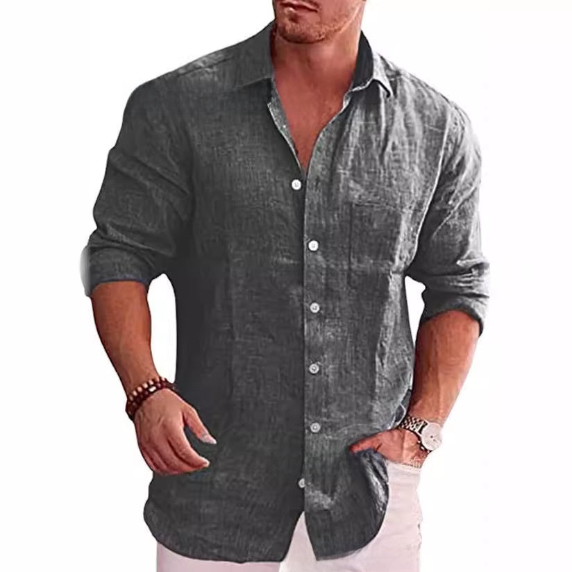 Men's Linen Lapel Long-Sleeved Casual Shirt