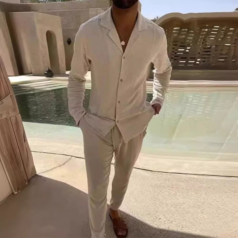 Men's Casual Long Sleeve Shirt and Pants Set